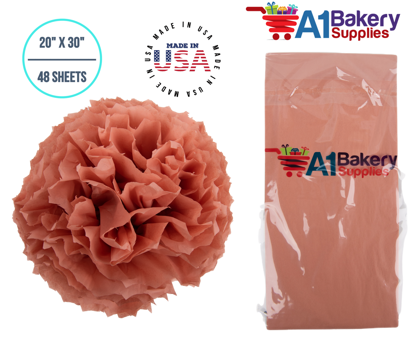 Terra Cotta Tissue Paper Squares Bulk  48 Sheets Premium Gift Wrap and Art Supplies for Birthdays Holidays or Presents by A1 Bakery Supplies Medium 20 Inch x 30 Inch