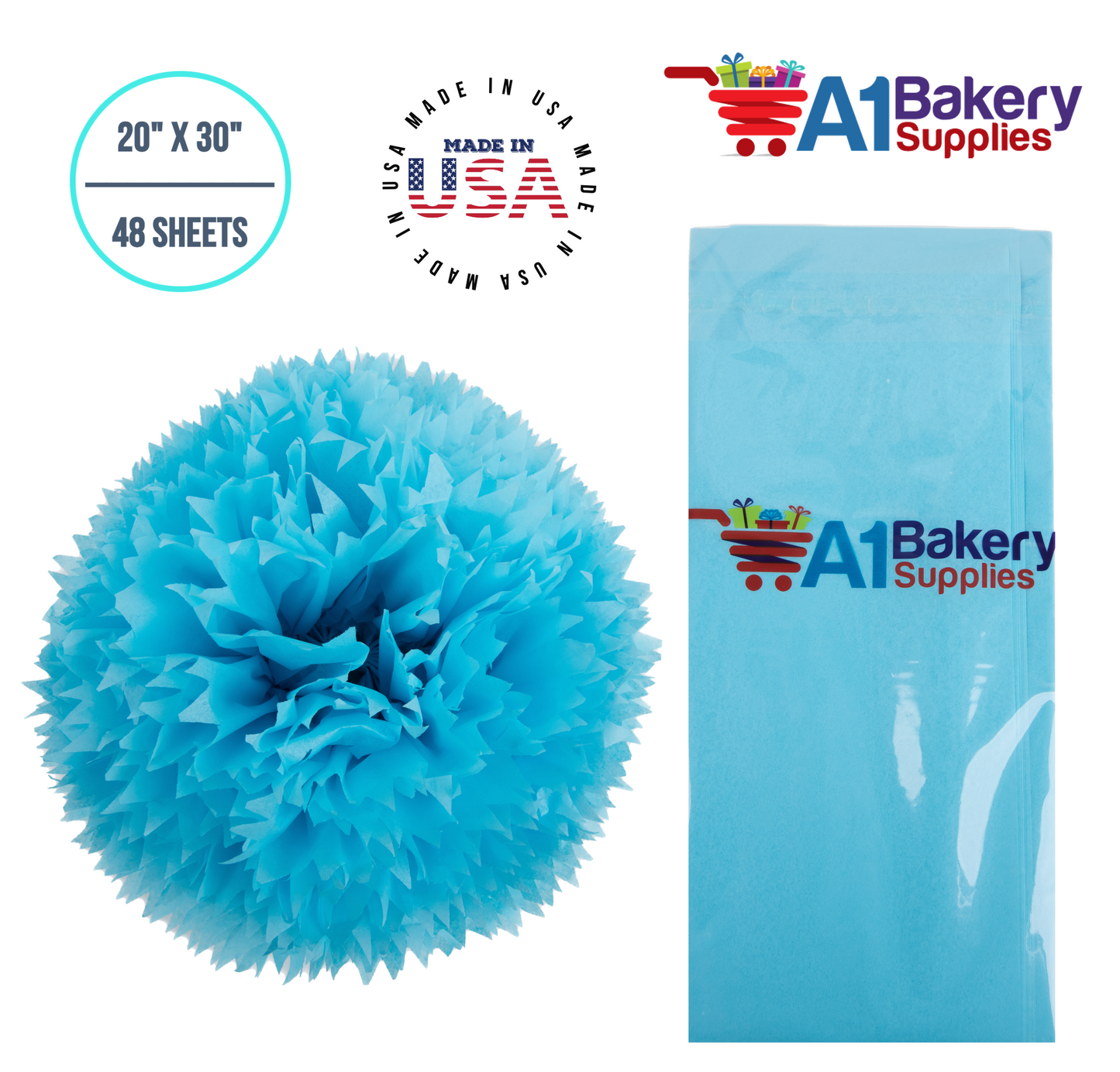 Oxford Blue Tissue Paper Squares, Bulk 48 Sheets, Premium Gift Wrap and Art Supplies for Birthdays, Holidays, or Presents by A1BakerySupplies, Medium 20 Inch x 30 Inch