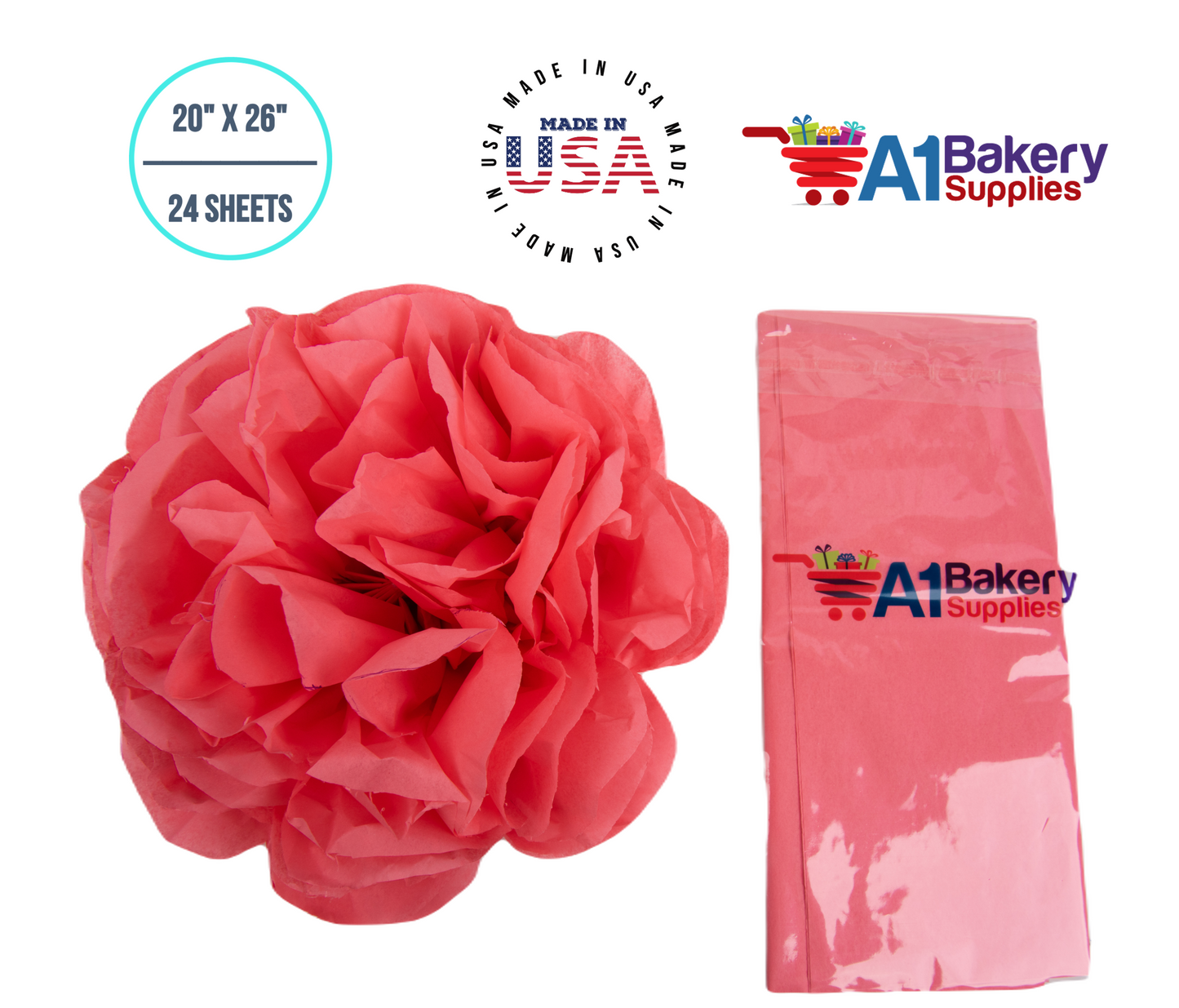 Coral Rose Color Gift Wrap Tissue Paper 20 Inch x 26 Inch  - 24 Sheets Pack