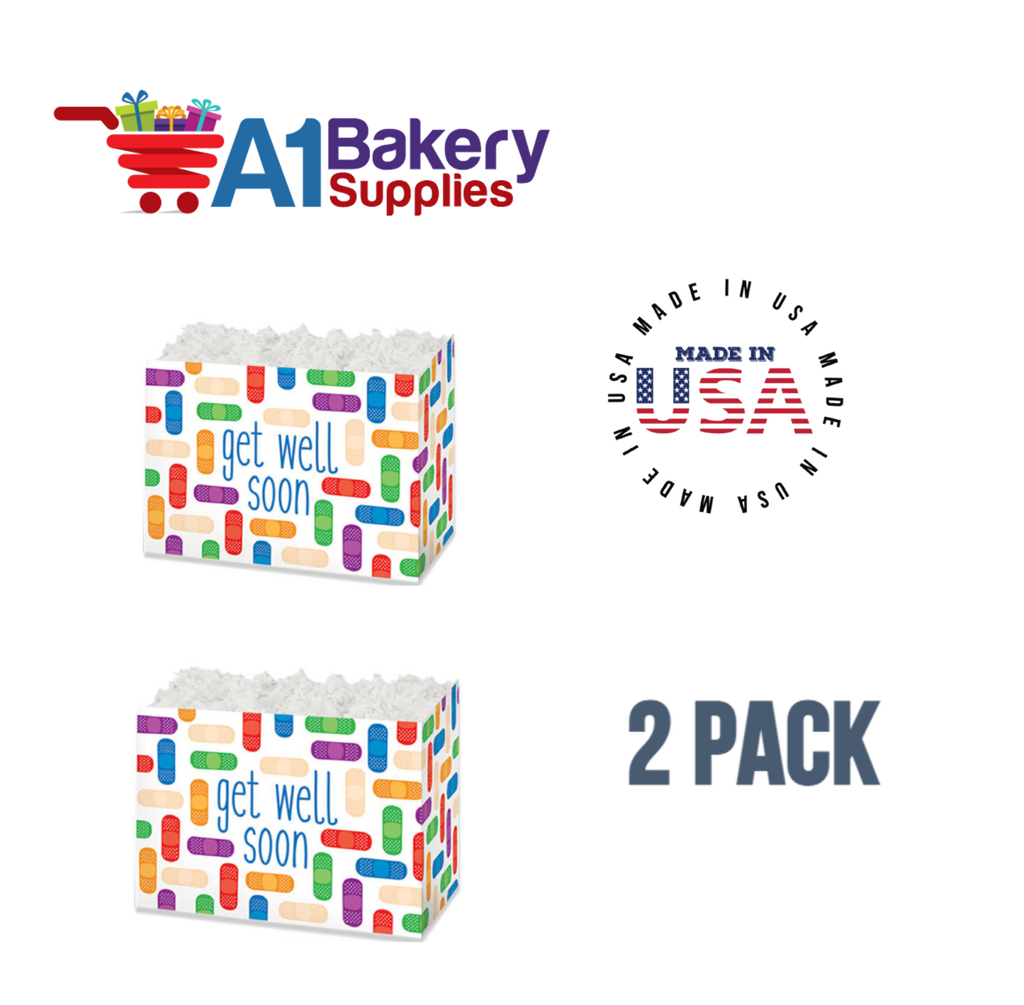 Get Well Soon Basket Box ,Theme Gift Box, Large 10.25 (Length) x 6 (Width) x 7.5 (Height), 2 Pack