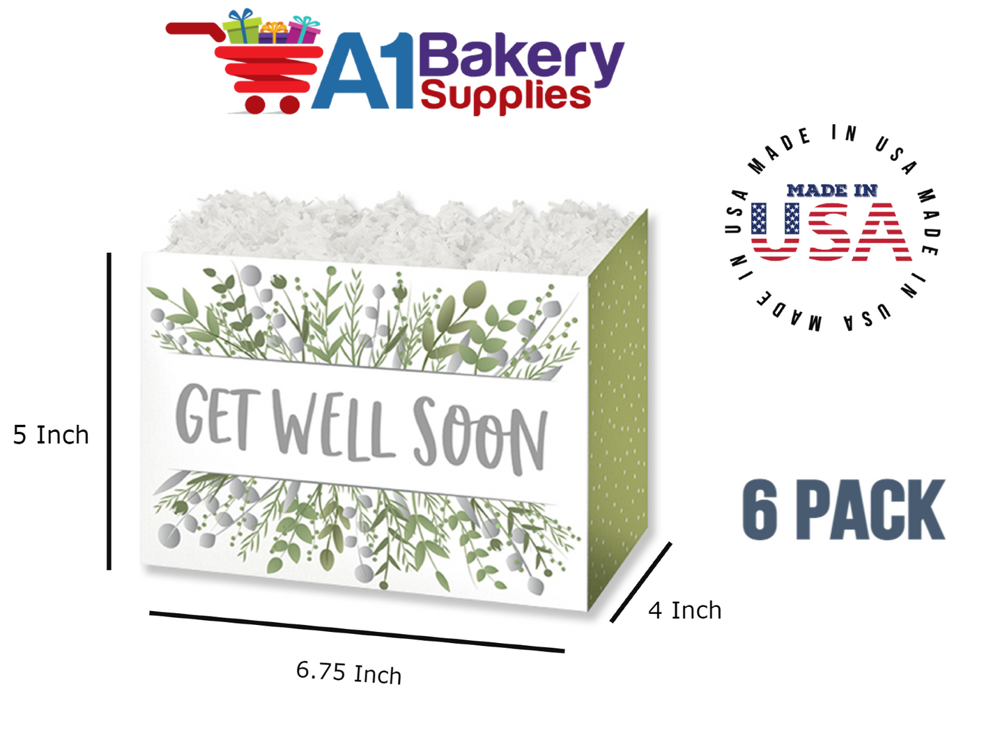 Get Well Greenery Basket Box, Theme Gift Box, Small 6.75 (Length) x 4 (Width) x 5 (Height), 6 Pack