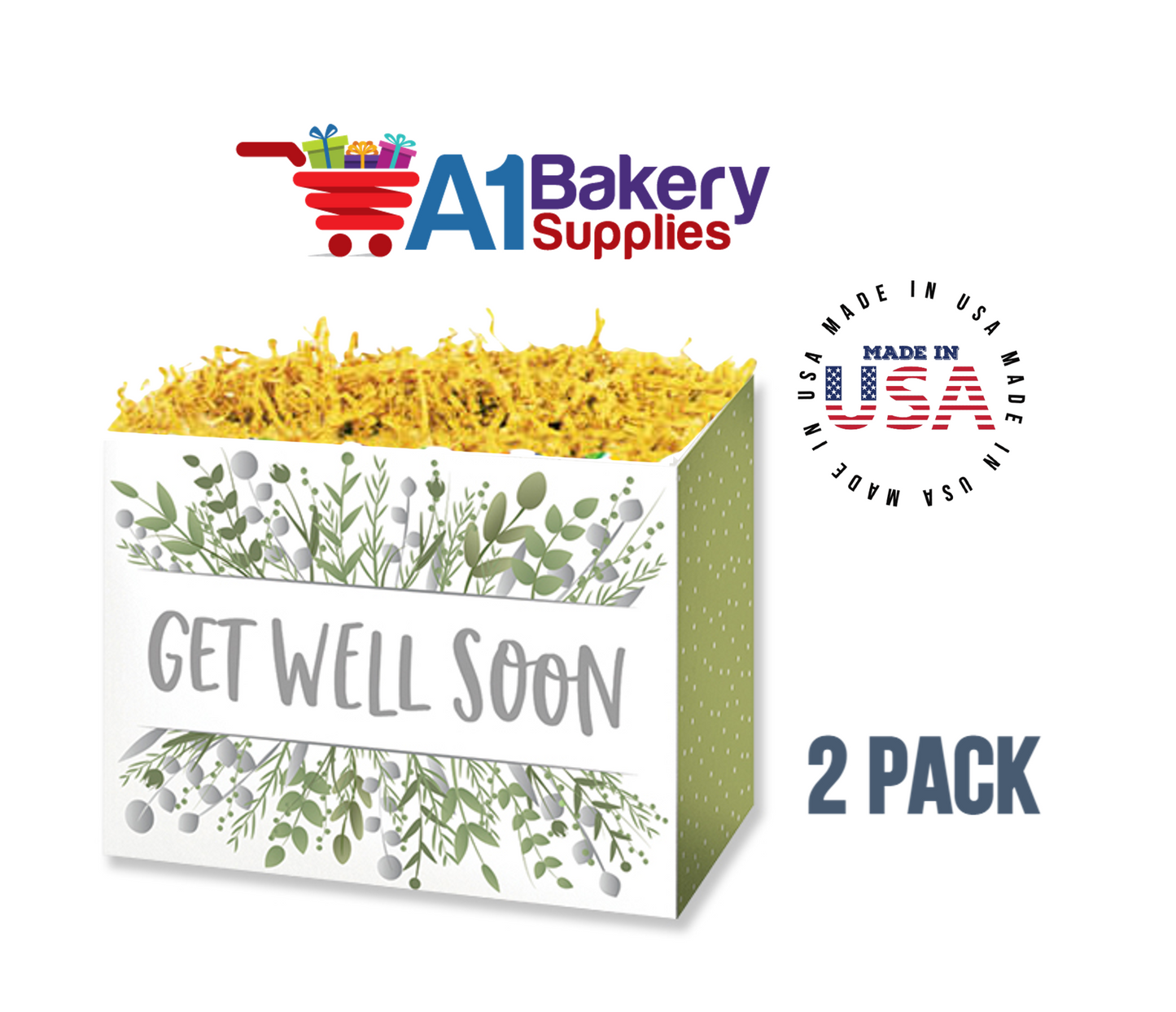 Get Well Greenery Basket Box, Theme Gift Box, Small 6.75 (Length) x 4 (Width) x 5 (Height), 2 Pack