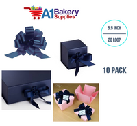 A1BakerySupplies 10 Pieces Pull Bow for Gift Wrapping Gift Bows Pull Bow With Ribbon for Wedding Gift Baskets, 5.5 Inch 20 Loop in Navy Blue Color