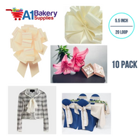 A1BakerySupplies 10 Pieces Pull Bow for Gift Wrapping Gift Bows Pull Bow With Ribbon for Wedding Gift Baskets, 5.5 Inch 20 Loop in Egg Shell Color