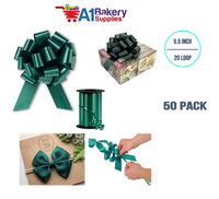 A1BakerySupplies 50 Pieces Pull Bow for Gift Wrapping Gift Bows Pull Bow With Ribbon for Wedding Gift Baskets, 5.5 Inch 20 Loop in Hunter Green Color
