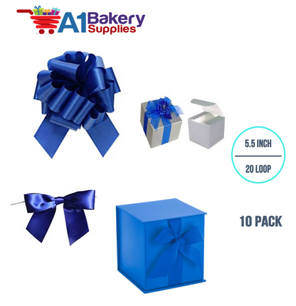 A1BakerySupplies 10 Pieces Pull Bow for Gift Wrapping Gift Bows Pull Bow With Ribbon for Wedding Gift Baskets, 5.5 Inch 20 Loop in Royal Blue Color