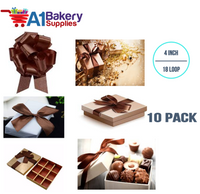 A1BakerySupplies 10 Pieces Pull Bow for Gift Wrapping Gift Bows Pull Bow With Ribbon for Wedding Gift Baskets, 4 Inch 18 Loop in Chocolate Flora Satin Color