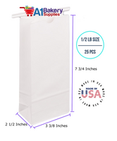 1/2 LB Size White No Window Tin Tie Bags 25 PCS  White  Bakery Bags with No Window Resealable Tin Tie Tab Lock Poly-Lined Bags White Paper Bags for Cookies, Coffee