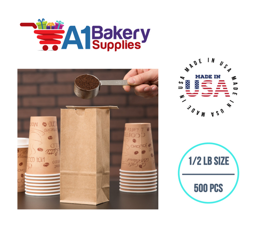 1/2 LB Size Brown No Window Tin Tie Bags 500 PCS  Kraft  Bakery Bags with No Window Resealable Tin Tie Tab Lock Poly-Lined Bags Kraft Paper Bags for Cookies, Coffee
