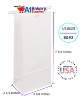 1/2 LB Size White No Window Tin Tie Bags 500 PCS  White  Bakery Bags with No Window Resealable Tin Tie Tab Lock Poly-Lined Bags White Paper Bags for Cookies, Coffee