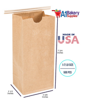 1/2 LB Size Brown No Window Tin Tie Bags 500 PCS  Kraft  Bakery Bags with No Window Resealable Tin Tie Tab Lock Poly-Lined Bags Kraft Paper Bags for Cookies, Coffee