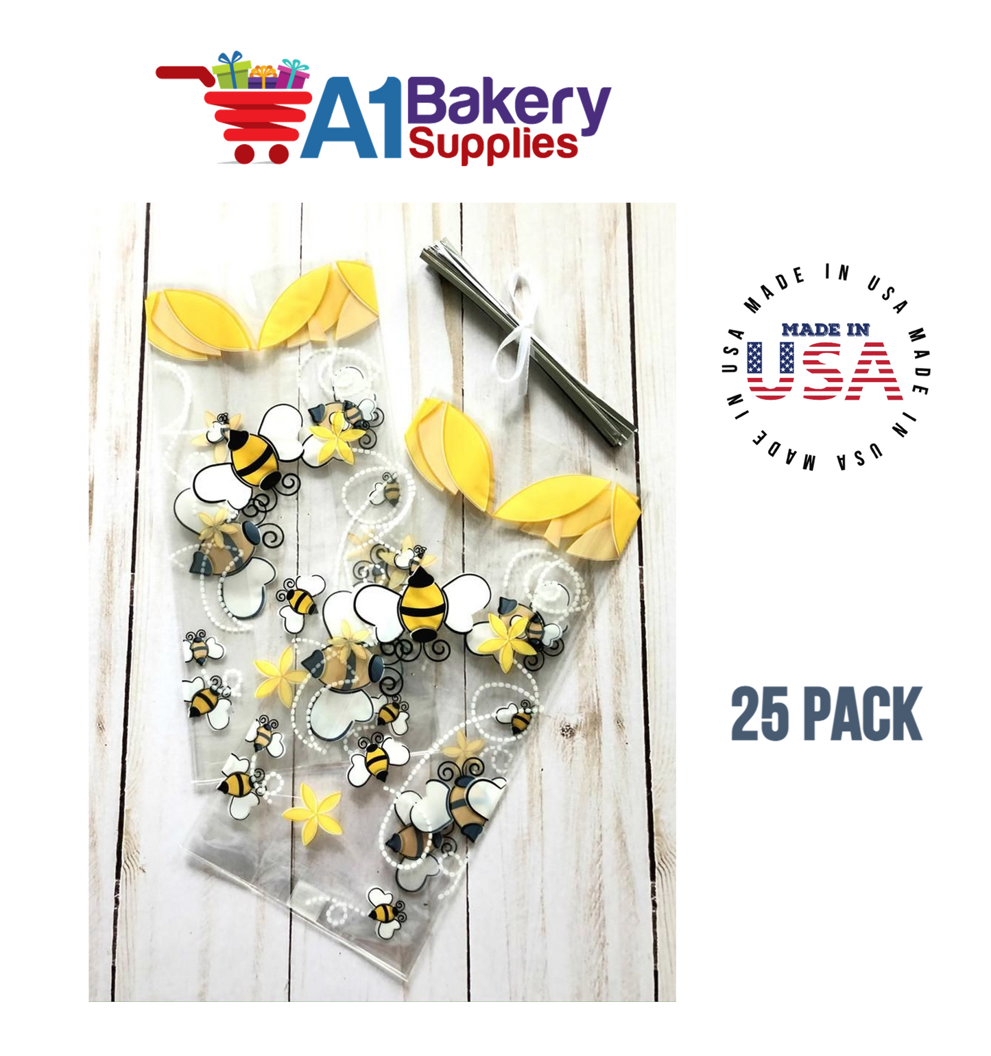 Honey Bees Cello Bags, 25 Pack