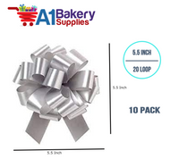 A1BakerySupplies 10 Pieces Pull Bow for Gift Wrapping Gift Bows Pull Bow With Ribbon for Wedding Gift Baskets, 5.5 Inch 20 Loop in Silver Color