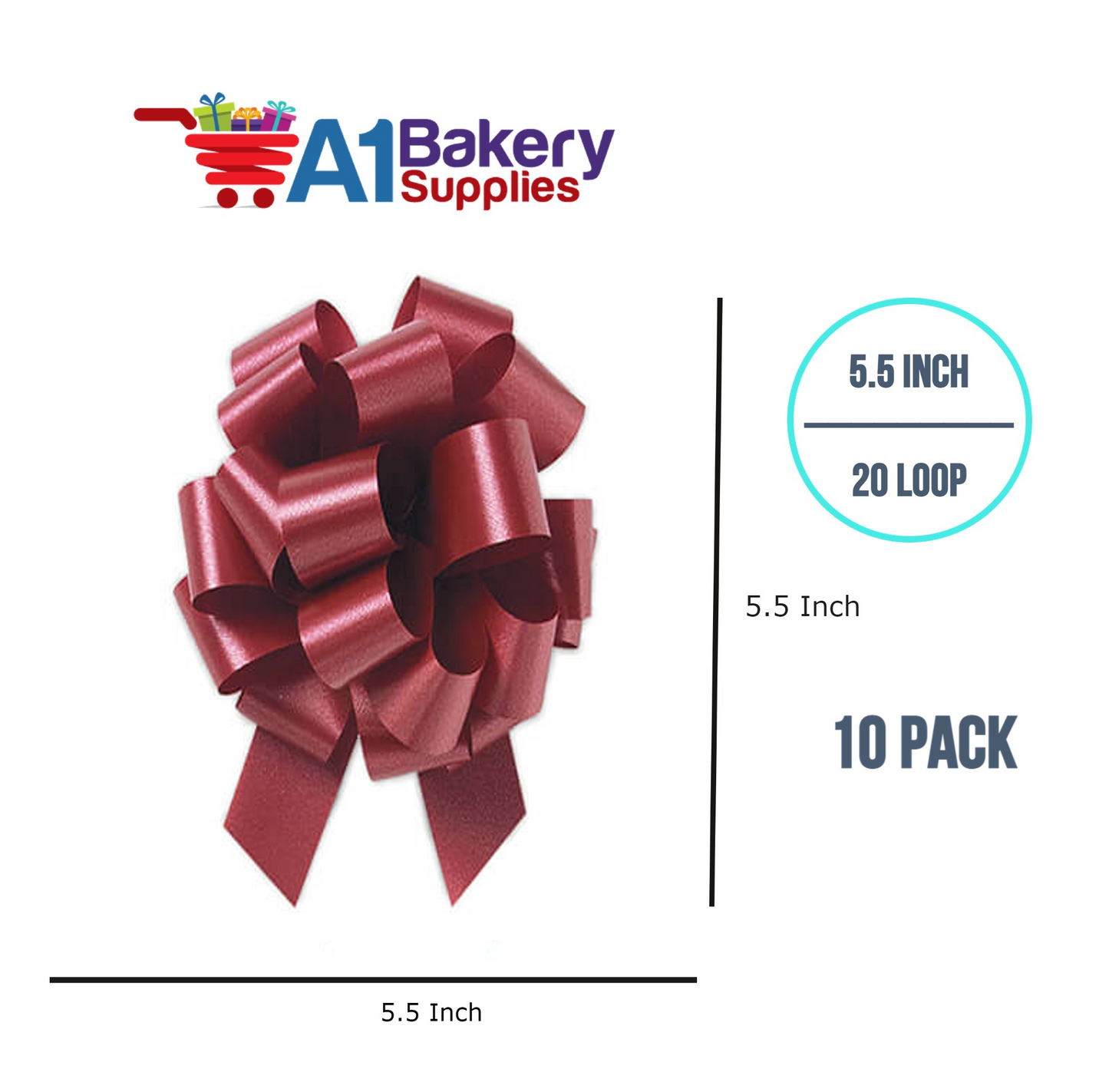 A1BakerySupplies 10 Pieces Pull Bow for Gift Wrapping Gift Bows Pull Bow With Ribbon for Wedding Gift Baskets, 5.5 Inch 20 Loop in Marsala Maroon Color