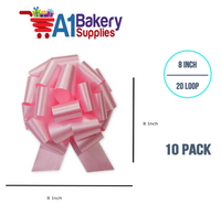 A1BakerySupplies 10 Pieces Pull Bow for Gift Wrapping Gift Bows Pull Bow With Ribbon for Wedding Gift Baskets, 8 Inch 20 Loop in Pink Flora Satin Color