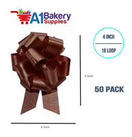 A1BakerySupplies 50 Pieces Pull Bow for Gift Wrapping Gift Bows Pull Bow With Ribbon for Wedding Gift Baskets, 4 Inch 18 Loop Chocolate Flora Satin Color