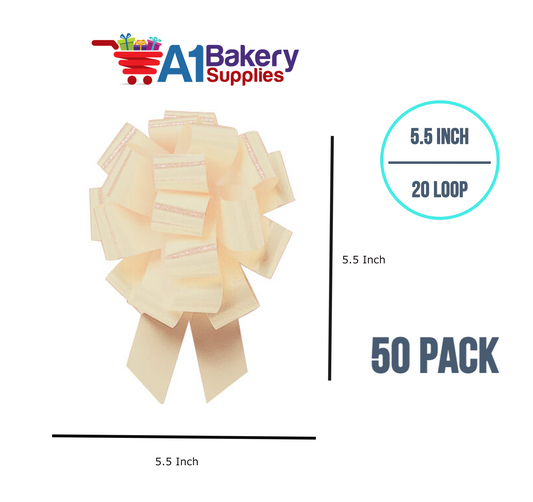 A1BakerySupplies 50 Pieces Pull Bow for Gift Wrapping Gift Bows Pull Bow With Ribbon for Wedding Gift Baskets, 5.5 Inch 20 Loop in Egg Shell Color