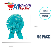 A1BakerySupplies 50 Pieces Pull Bow for Gift Wrapping Gift Bows Pull Bow With Ribbon for Wedding Gift Baskets, 8 Inch 20 Loop Turquoise Flora Satin Color
