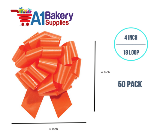 A1BakerySupplies 50 Pieces Pull Bow for Gift Wrapping Gift Bows Pull Bow With Ribbon for Wedding Gift Baskets, 4 Inch 18 Loop Tropical Orange Flora Satin Color