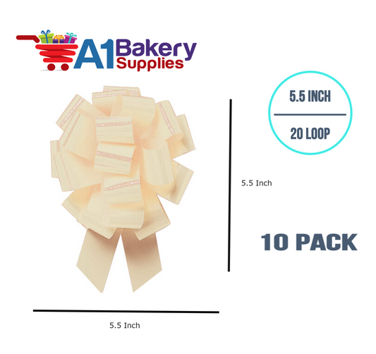 A1BakerySupplies 10 Pieces Pull Bow for Gift Wrapping Gift Bows Pull Bow With Ribbon for Wedding Gift Baskets, 5.5 Inch 20 Loop in Egg Shell Color