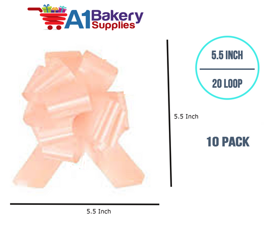 A1BakerySupplies 10 Pieces Pull Bow for Gift Wrapping Gift Bows Pull Bow With Ribbon for Wedding Gift Baskets, 5.5 Inch 20 Loop in Peach Color