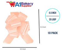 A1BakerySupplies 10 Pieces Pull Bow for Gift Wrapping Gift Bows Pull Bow With Ribbon for Wedding Gift Baskets, 5.5 Inch 20 Loop in Peach Color