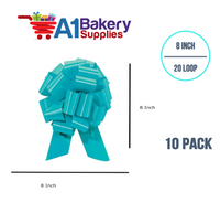 A1BakerySupplies 10 Pieces Pull Bow for Gift Wrapping Gift Bows Pull Bow With Ribbon for Wedding Gift Baskets, 8 Inch 20 Loop Turquoise Flora Satin Color