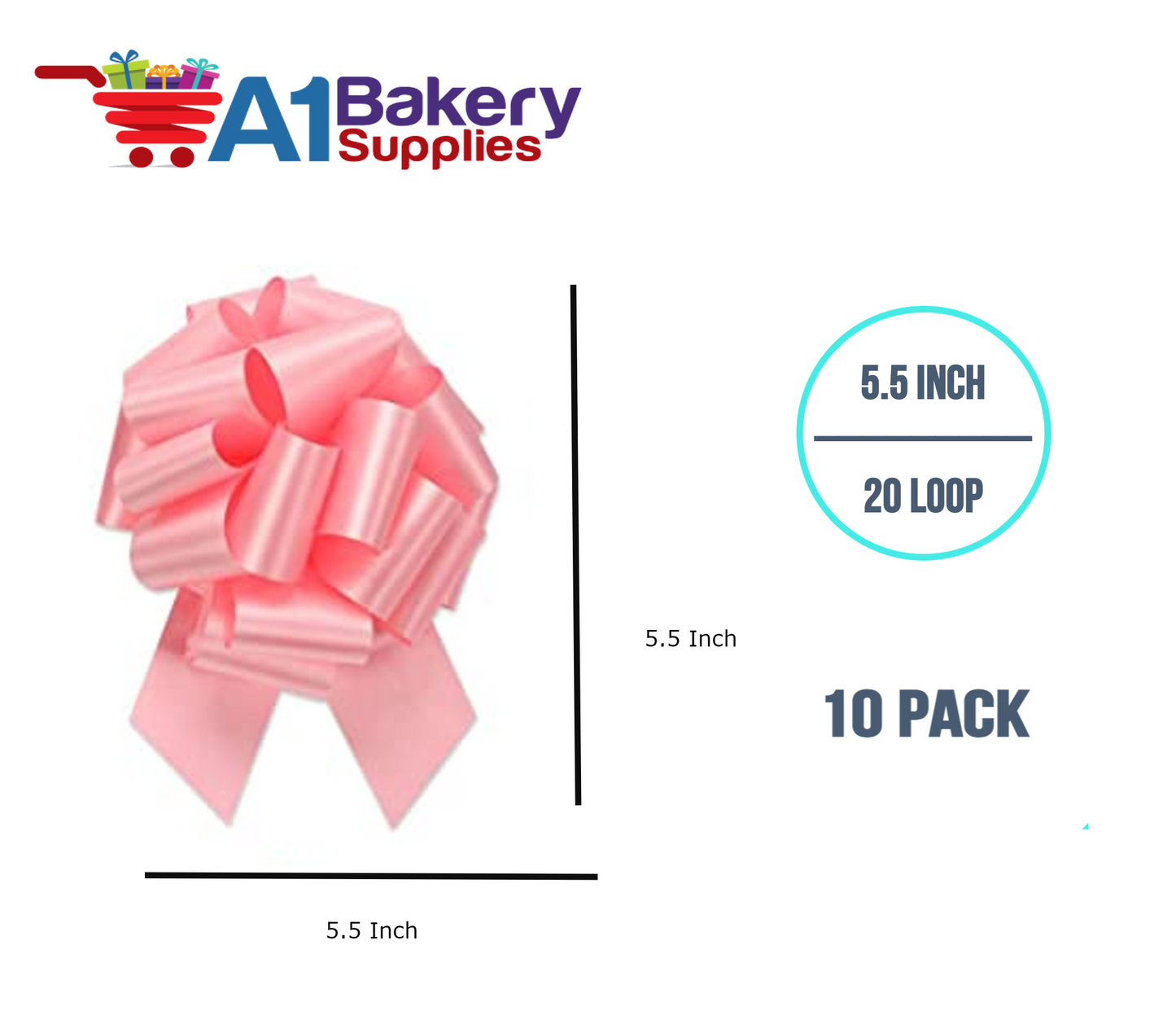 A1BakerySupplies 10 Pieces Pull Bow for Gift Wrapping Gift Bows Pull Bow With Ribbon for Wedding Gift Baskets, 5.5 Inch 20 Loop in Light Pink Color