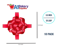 A1BakerySupplies 10 Pieces Pull Bow for Gift Wrapping Gift Bows Pull Bow With Ribbon for Wedding Gift Baskets, 5.5 Inch 20 Loop in Scarlet Red Color