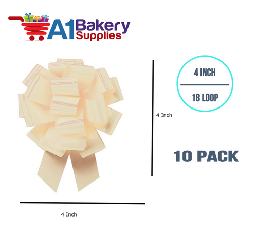 A1BakerySupplies 10 Pieces Pull Bow for Gift Wrapping Gift Bows Pull Bow With Ribbon for Wedding Gift Baskets, 4 Inch 18 Loop Ivory Eggshell Flora Satin Color