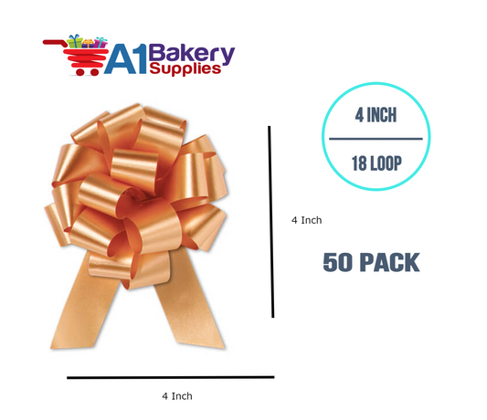 A1BakerySupplies 50 Pieces Pull Bow for Gift Wrapping Gift Bows Pull Bow With Ribbon for Wedding Gift Baskets, 4 Inch 18 Loop Gold Flora Satin Color
