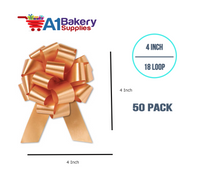 A1BakerySupplies 50 Pieces Pull Bow for Gift Wrapping Gift Bows Pull Bow With Ribbon for Wedding Gift Baskets, 4 Inch 18 Loop Gold Flora Satin Color