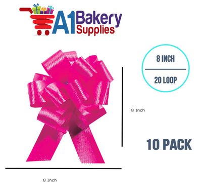 A1BakerySupplies 10 Pieces Pull Bow for Gift Wrapping Gift Bows Pull Bow With Ribbon for Wedding Gift Baskets, 8 Inch 20 Loop in Pink Beauty Flora Satin Color