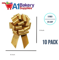 A1BakerySupplies 10 Pieces Pull Bow for Gift Wrapping Gift Bows Pull Bow With Ribbon for Wedding Gift Baskets, 8 Inch 20 Loop Holiday Gold Flora Satin Color