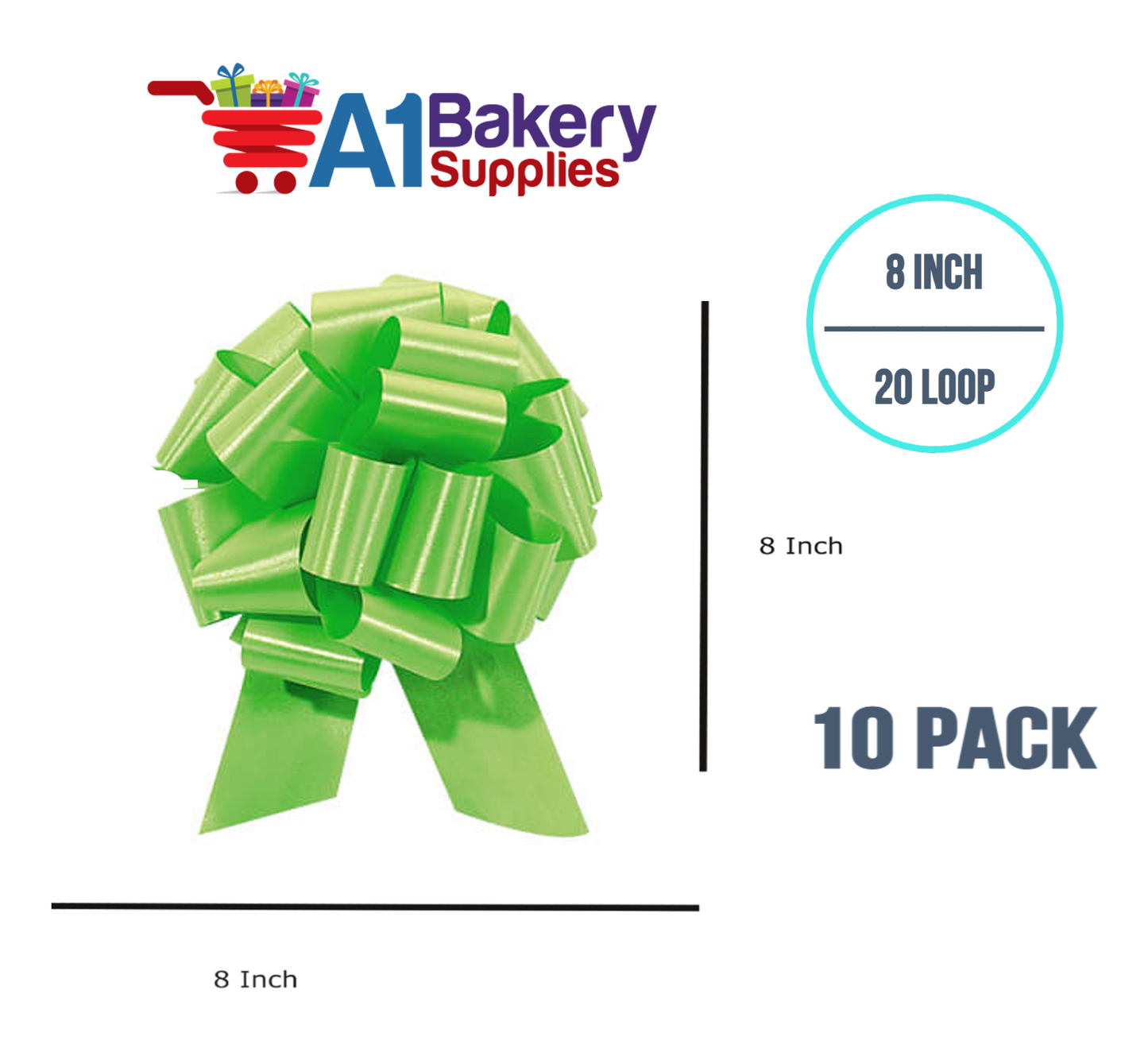 A1BakerySupplies 10 Pieces Pull Bow for Gift Wrapping Gift Bows Pull Bow With Ribbon for Wedding Gift Baskets, 8 Inch 20 Loop Citrus Green Flora Satin Color