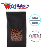 1 LB Black Square Window Tin Tie Bags 500 PCS  Black  Bakery Bags with Square Window Resealable Tin Tie Tab Lock Poly-Lined Bags Black Paper Bags for Cookies, Coffee