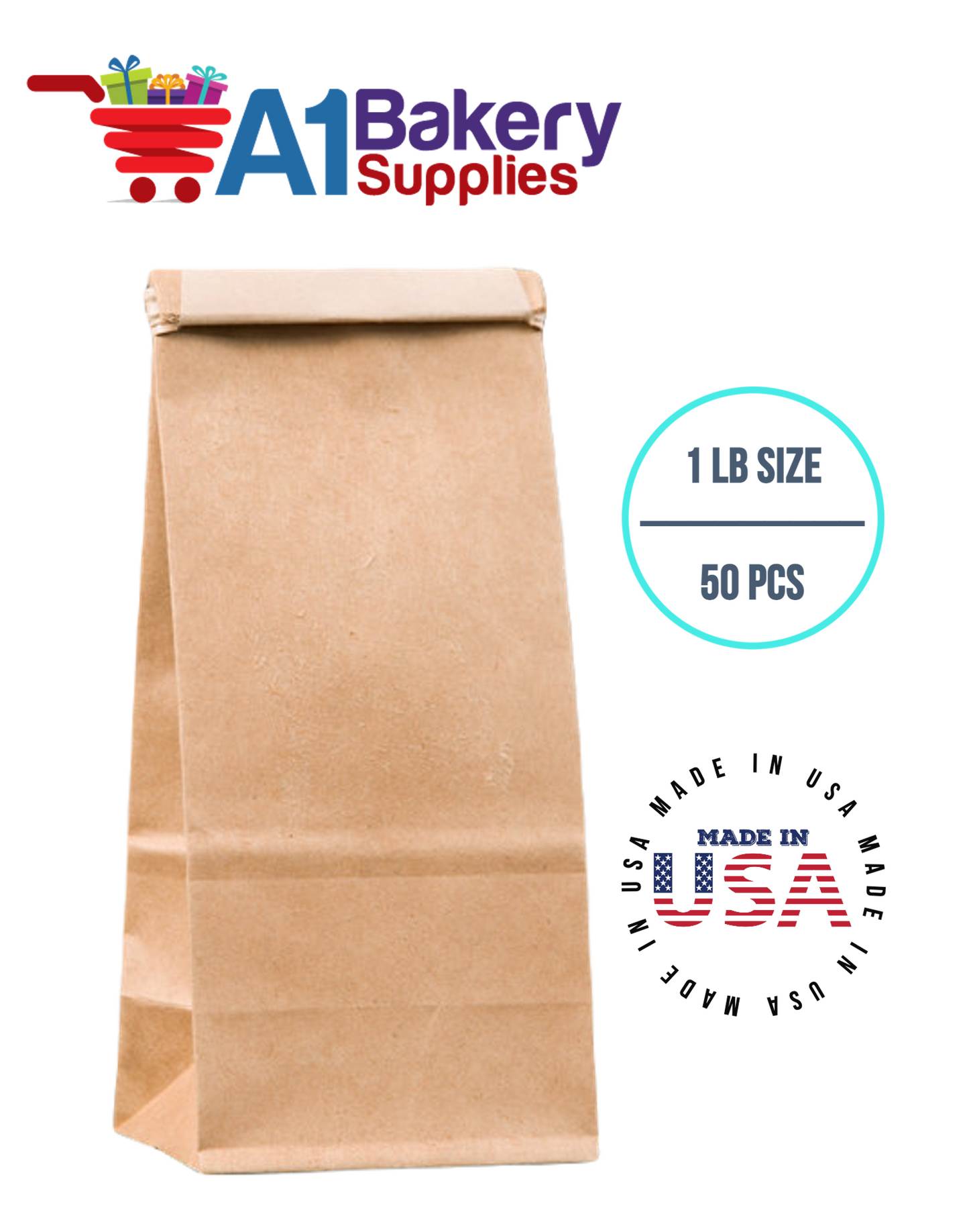 1 LB Size Brown No Window Tin Tie Bags 50 PCS Kraft  Bakery Bags with No Window Resealable Tin Tie Tab Lock Poly-Lined Bags Kraft Paper Bags for Cookies, Coffee