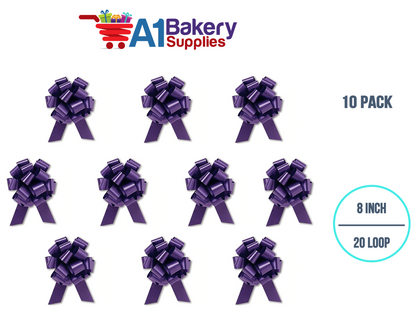 A1BakerySupplies 10 Pieces Pull Bow for Gift Wrapping Gift Bows Pull Bow With Ribbon for Wedding Gift Baskets, 8 Inch 20 Loop Purple Flora Satin Color