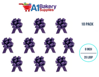 A1BakerySupplies 10 Pieces Pull Bow for Gift Wrapping Gift Bows Pull Bow With Ribbon for Wedding Gift Baskets, 8 Inch 20 Loop Purple Flora Satin Color