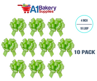 A1BakerySupplies 10 Pieces Pull Bow for Gift Wrapping Gift Bows Pull Bow With Ribbon for Wedding Gift Baskets, 4 Inch 18 Loop Citrus Green Flora Satin Color