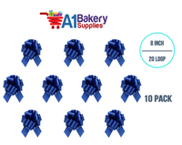 A1BakerySupplies 10 Pieces Pull Bow for Gift Wrapping Gift Bows Pull Bow With Ribbon for Wedding Gift Baskets, 8 Inch 20 Loop Royal Blue Flora Satin Color