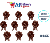 A1BakerySupplies 10 Pieces Pull Bow for Gift Wrapping Gift Bows Pull Bow With Ribbon for Wedding Gift Baskets, 5.5 Inch 20 Loop in Chocolate Color