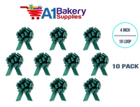 A1BakerySupplies 10 Pieces Pull Bow for Gift Wrapping Gift Bows Pull Bow With Ribbon for Wedding Gift Baskets, 4 Inch 18 Loop Hunter Green Flora Satin Color