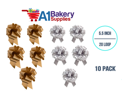 A1BakerySupplies 10 Pieces Pull Bow for Gift Wrapping Gift Bows Pull Bow With Ribbon for Wedding Gift Baskets, 5.5 Inch 20 Loop in Mixed Color