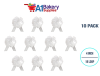 A1BakerySupplies 10 Pieces Pull Bow for Gift Wrapping Gift Bows Pull Bow With Ribbon for Wedding Gift Baskets, 4 Inch 18 Loop White Flora Satin Color