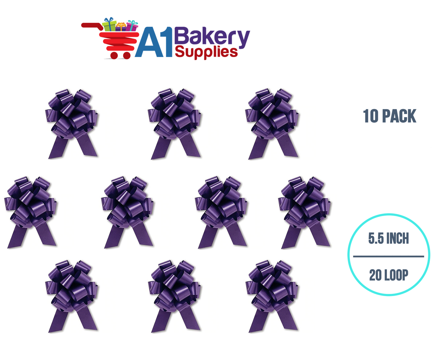 A1BakerySupplies 10 Pieces Pull Bow for Gift Wrapping Gift Bows Pull Bow With Ribbon for Wedding Gift Baskets, 5.5 Inch 20 Loop in Purple Color