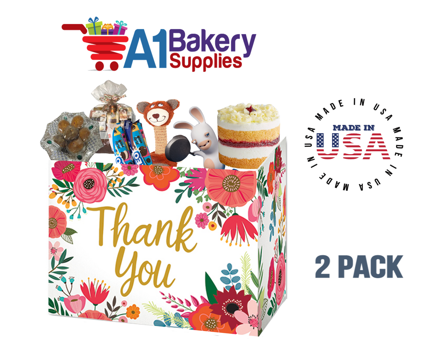 Thank You Flowers Basket Box, Theme Gift Box, Large 10.25 (Length) x 6 (Width) x 7.5 (Height), 2 Pack