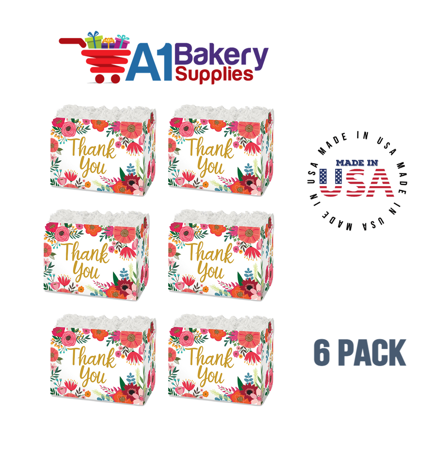 Thank You Flowers Basket Box, Theme Gift Box, Small 6.75 (Length) x 4 (Width) x 5 (Height), 6 Pack