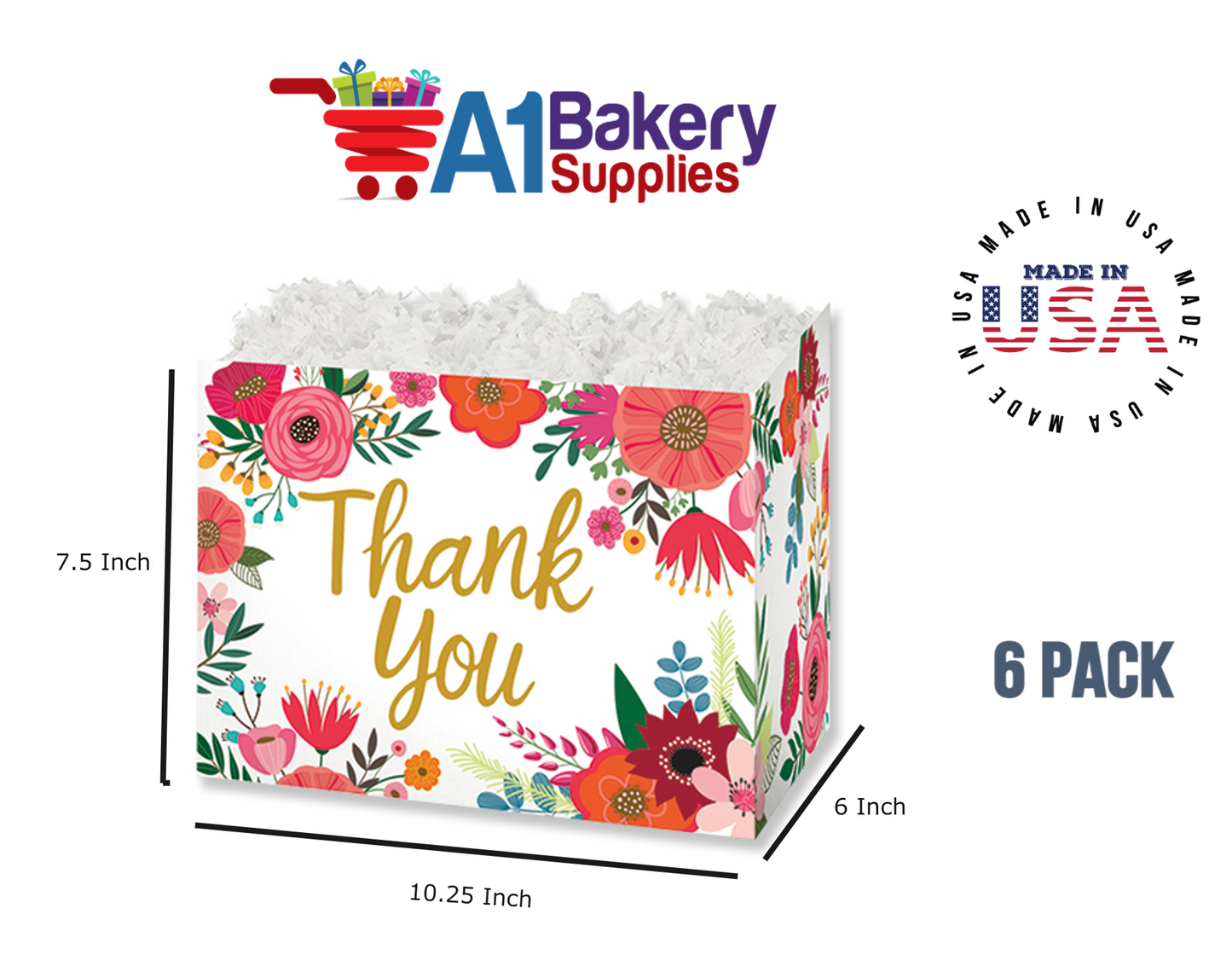 Thank You Flowers Basket Box, Theme Gift Box, Large 10.25 (Length) x 6 (Width) x 7.5 (Height), 6 Pack