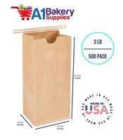 3 LB Size Brown No Window Tin Tie Bags 500 PCS  Kraft  Bakery Bags with No Window Resealable Tin Tie Tab Lock Poly-Lined Bags Kraft Paper Bags for Cookies, Coffee